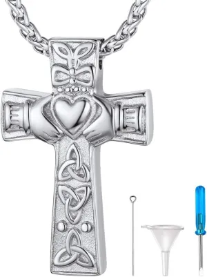 Richsteel Urn Necklaces for Ashes for Women Men Cremation Pendant Necklace for Ashes Dog/Cross Stainless Steel Memorial Jewelry