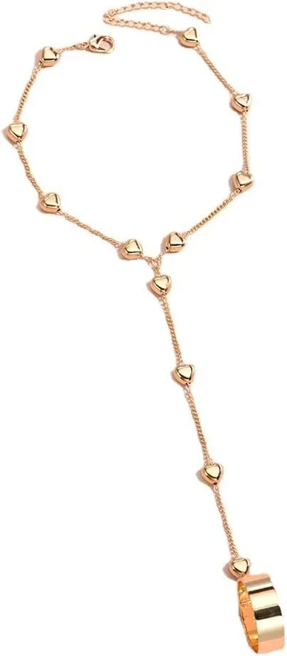 Ring Bracelet Heart Hand Chain for Women Girls Finger Ring Link Bracelets Love Hand Harness Bracelet Fashion Trendy jewelry Wedding Birthday Party Accessories BFF Gift