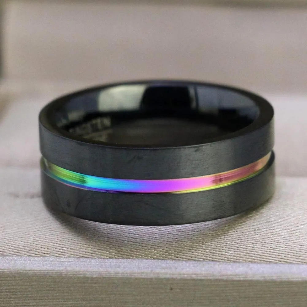 ringheart 2 Rings His and Hers Rings Black Plated Couple Rings Princess cut 6mm Green Cz Womens Wedding Ring Sets Titanium Steel Mens Wedding Bands