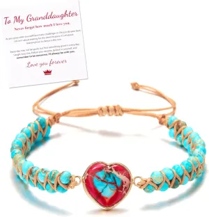 RINHOO FRIENDSHIP To My Granddaughter Bracelet Imperial Jasper Braceelt for Granddaughter form Grandma Handmade Nature Stone Bracelet