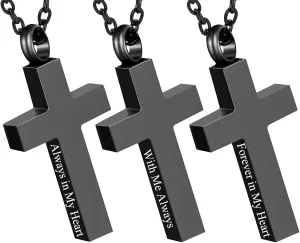 RIPFEVURN 3 PACK Black Cremation Jewelry Cross Urn Necklaces for Ashes for Women Men Human Ashes Memorial Keepsake Pendant