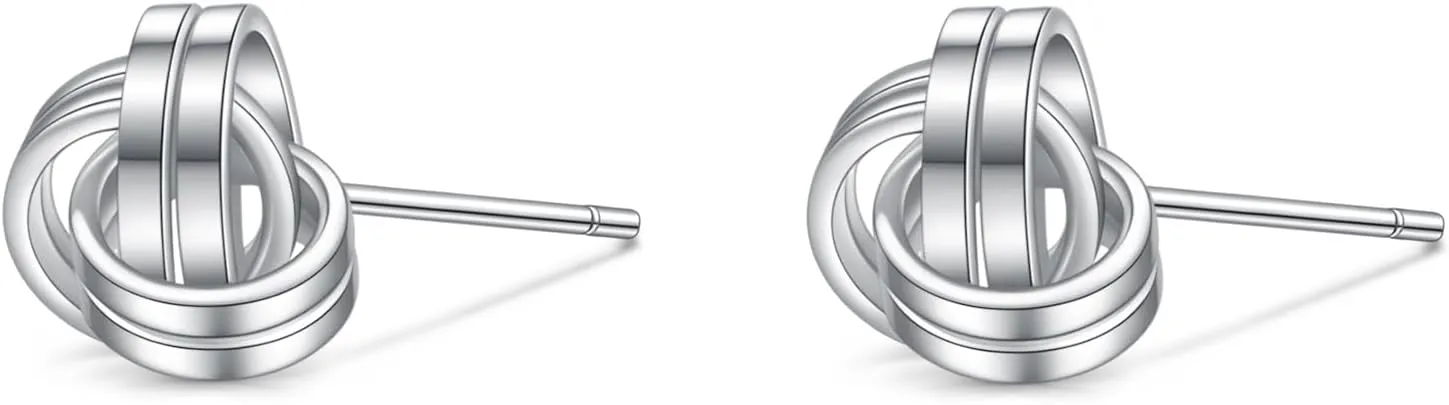 Rnivida 925 Sterling Silver Love Knot Stud Earrings, Hypoallergenic Knot Earrings for Women