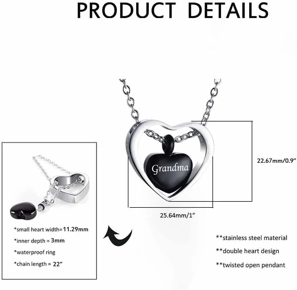 Rose Gold Double Heart Urn Necklaces for Human Pet Ashes Cremation Jewelry for Ashes Keepsake Memorial Pendant Jewelry