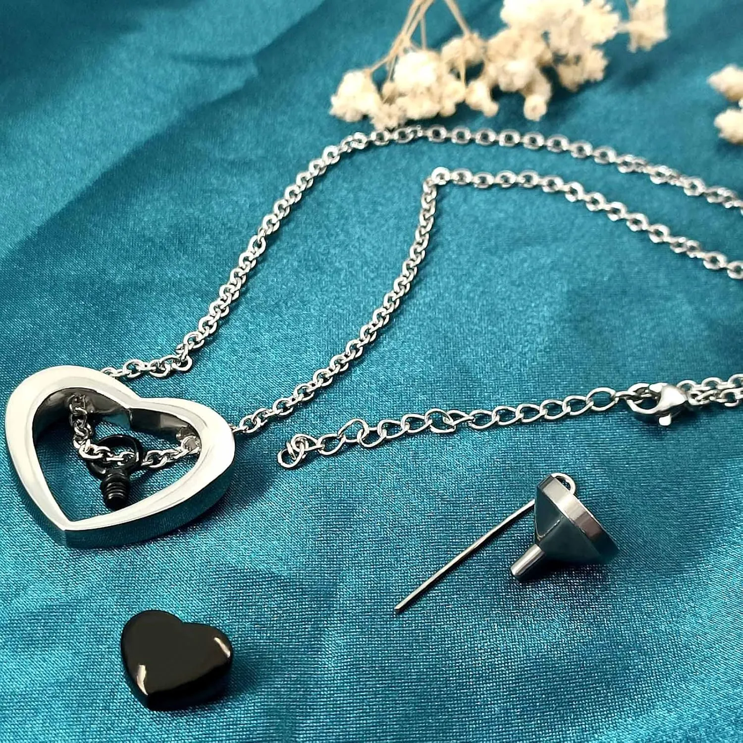 Rose Gold Double Heart Urn Necklaces for Human Pet Ashes Cremation Jewelry for Ashes Keepsake Memorial Pendant Jewelry