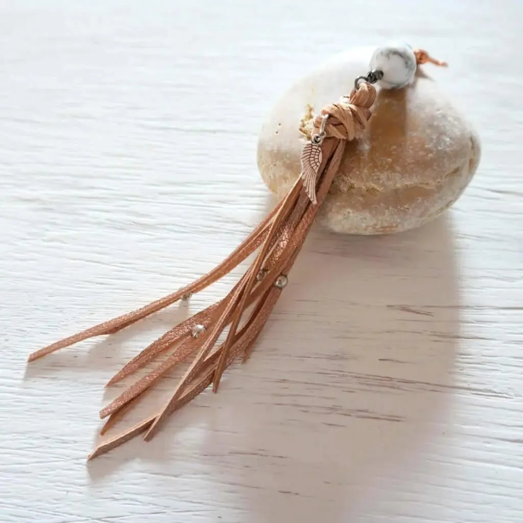 Rose Gold Leather Bag Pendant with Howlite