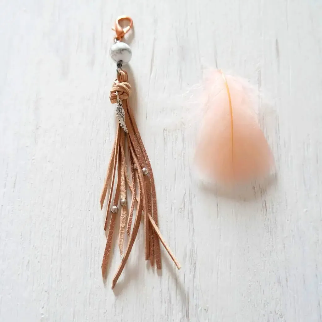 Rose Gold Leather Bag Pendant with Howlite