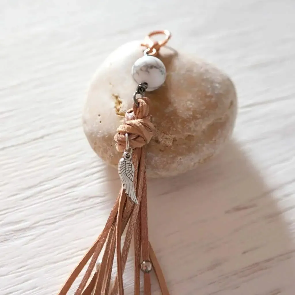 Rose Gold Leather Bag Pendant with Howlite