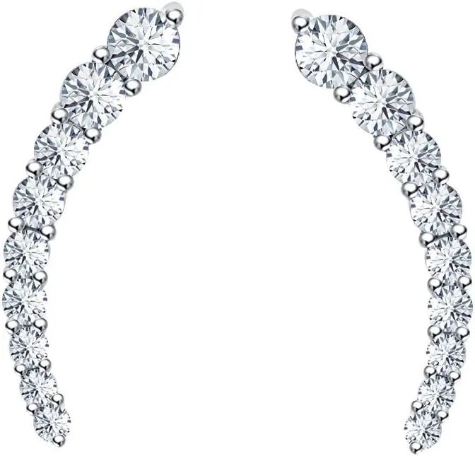Round Cut Gemstone 14k White Gold Plated Earcuffs Earrings For Women
