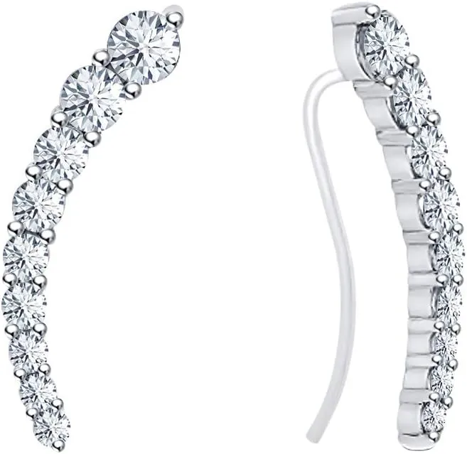 Round Cut Gemstone 14k White Gold Plated Earcuffs Earrings For Women