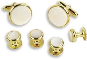 Round Mother of Pearl Cufflinks and Studs