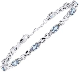Rylos Bracelets for Women 925 Sterling Silver XO Hugs & Kisses Tennis Bracelet Gemstone & Genuine Diamonds Adjustable to Fit 7"-8" Wrist, 10 Gorgeous 6X4MM Jewelry for Women Friendship Bracelets