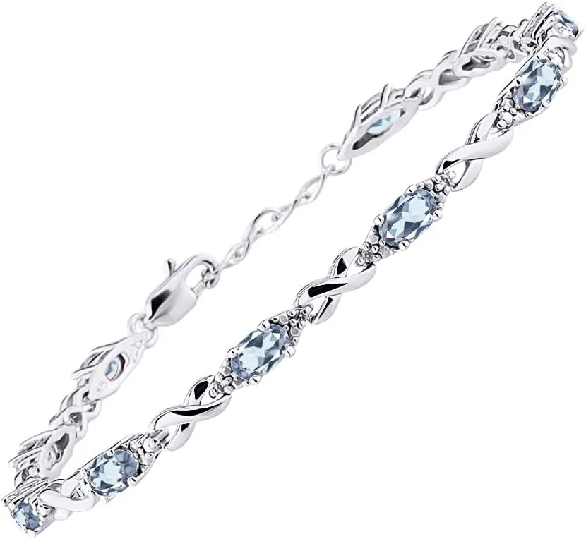 Rylos Bracelets for Women 925 Sterling Silver XO Hugs & Kisses Tennis Bracelet Gemstone & Genuine Diamonds Adjustable to Fit 7"-8" Wrist, 10 Gorgeous 6X4MM Jewelry for Women Friendship Bracelets