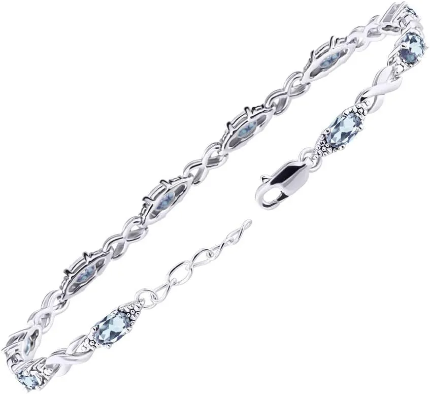 Rylos Bracelets for Women 925 Sterling Silver XO Hugs & Kisses Tennis Bracelet Gemstone & Genuine Diamonds Adjustable to Fit 7"-8" Wrist, 10 Gorgeous 6X4MM Jewelry for Women Friendship Bracelets