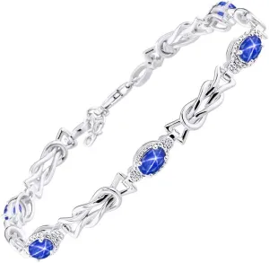 Rylos Bracelets for Women Sterling Silver Love Knot Tennis Bracelet Gemstone & Diamonds Adjustable to Fit 7"-8" Wrist, 5 Gorgeous 6X4MM Jewelry for Women Friendship Bracelets