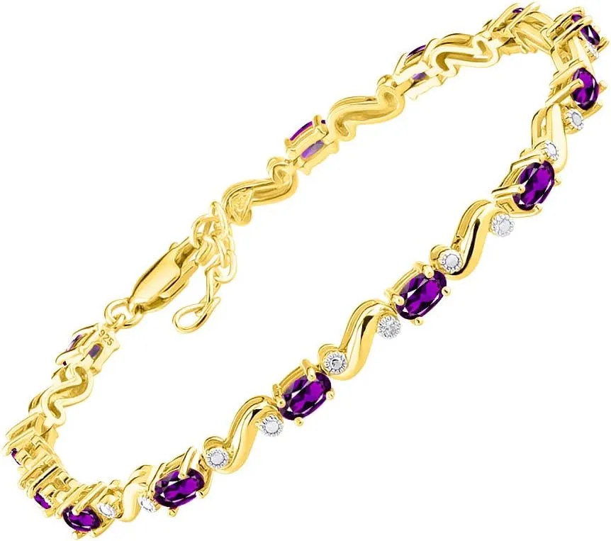 Rylos Bracelets for Women Yellow Gold Plated Silver Classic S Tennis Bracelet Gemstone & Diamonds Adjustable to Fit 7"-8" Wrist, 13 Gorgeous 5X3MM Jewelry for Women Friendship Bracelets