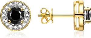 RYLOS Yellow Gold Plated Silver Halo Stud Earrings - 4MM Round Gemstone & Diamonds - Exquisite Birthstone Jewelry