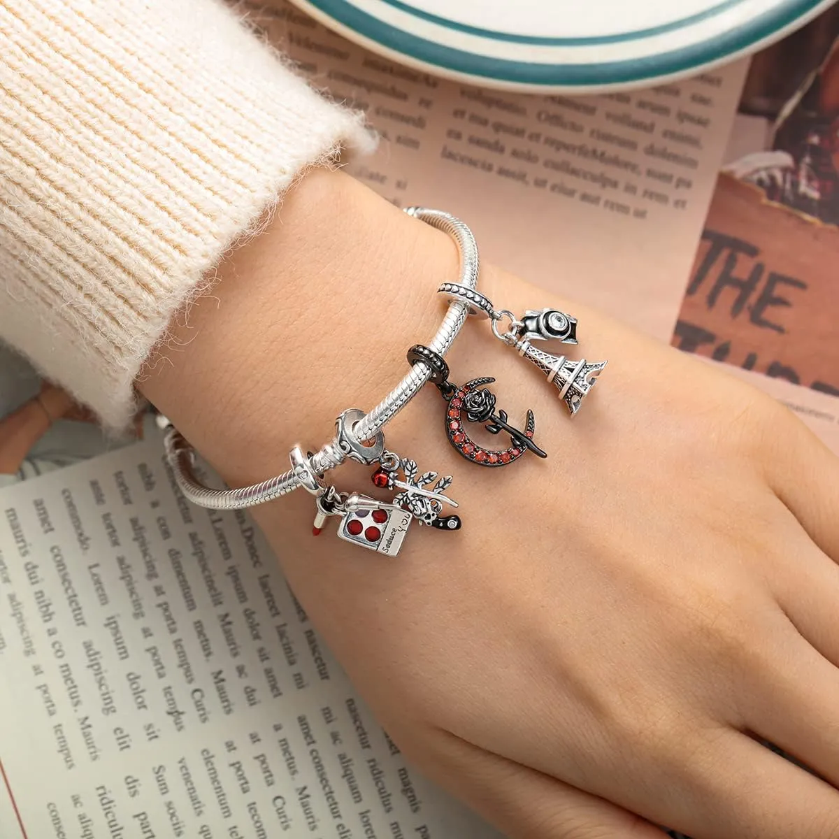 S925 Sterling Silver Charms for Bracelets Coffee Firefly Rose Gun Drinks Charm with Cubic Zirconia Christmas Birthday DIY Bead Charm Bracelets Necklace Pendent Jewelry Making Charms for Women