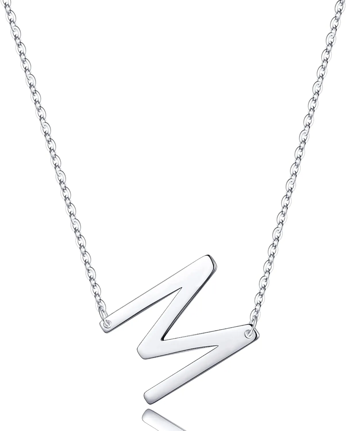 S925 Sterling Silver Sideways Initial Necklaces for Women, Dainty Hypoallergenic Sterling Silver Letter A-Z Pendant Necklace Silver Sideways Initial Letter Necklace for Women Girls Jewelry Gifts