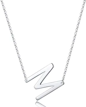 S925 Sterling Silver Sideways Initial Necklaces for Women, Dainty Hypoallergenic Sterling Silver Letter A-Z Pendant Necklace Silver Sideways Initial Letter Necklace for Women Girls Jewelry Gifts