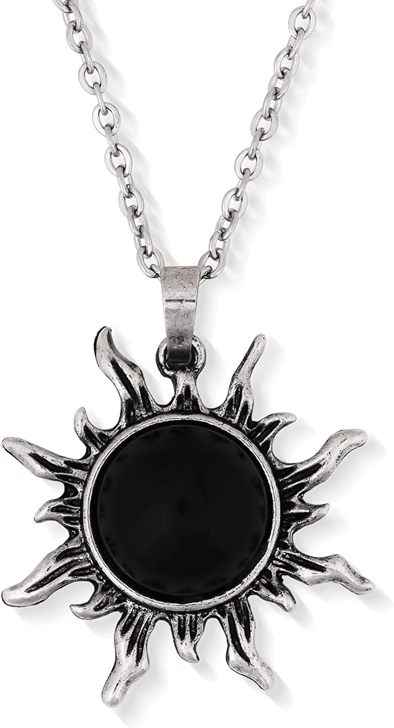 Sacina Gothic Boho Sun Necklace, Black Sun Grunge Witchy Necklace, Christmas New Year Jewelry Gift For Women