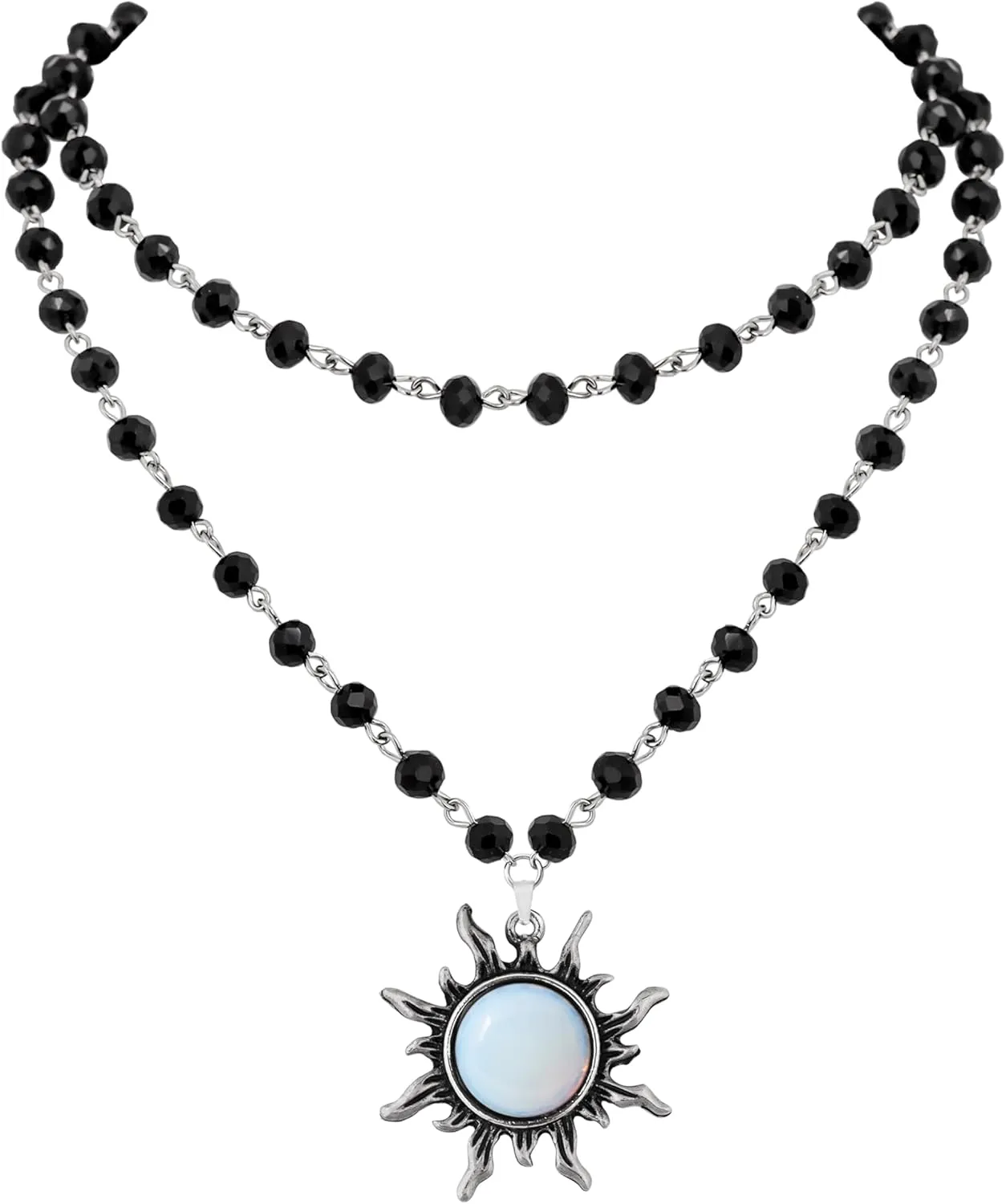 Sacina Gothic Emo Grunge Sun Choker, Black Bead Choker Necklace, Black Jewelry, Gothic Goth Necklace, Halloween Christmas Jewelry Gift for Women