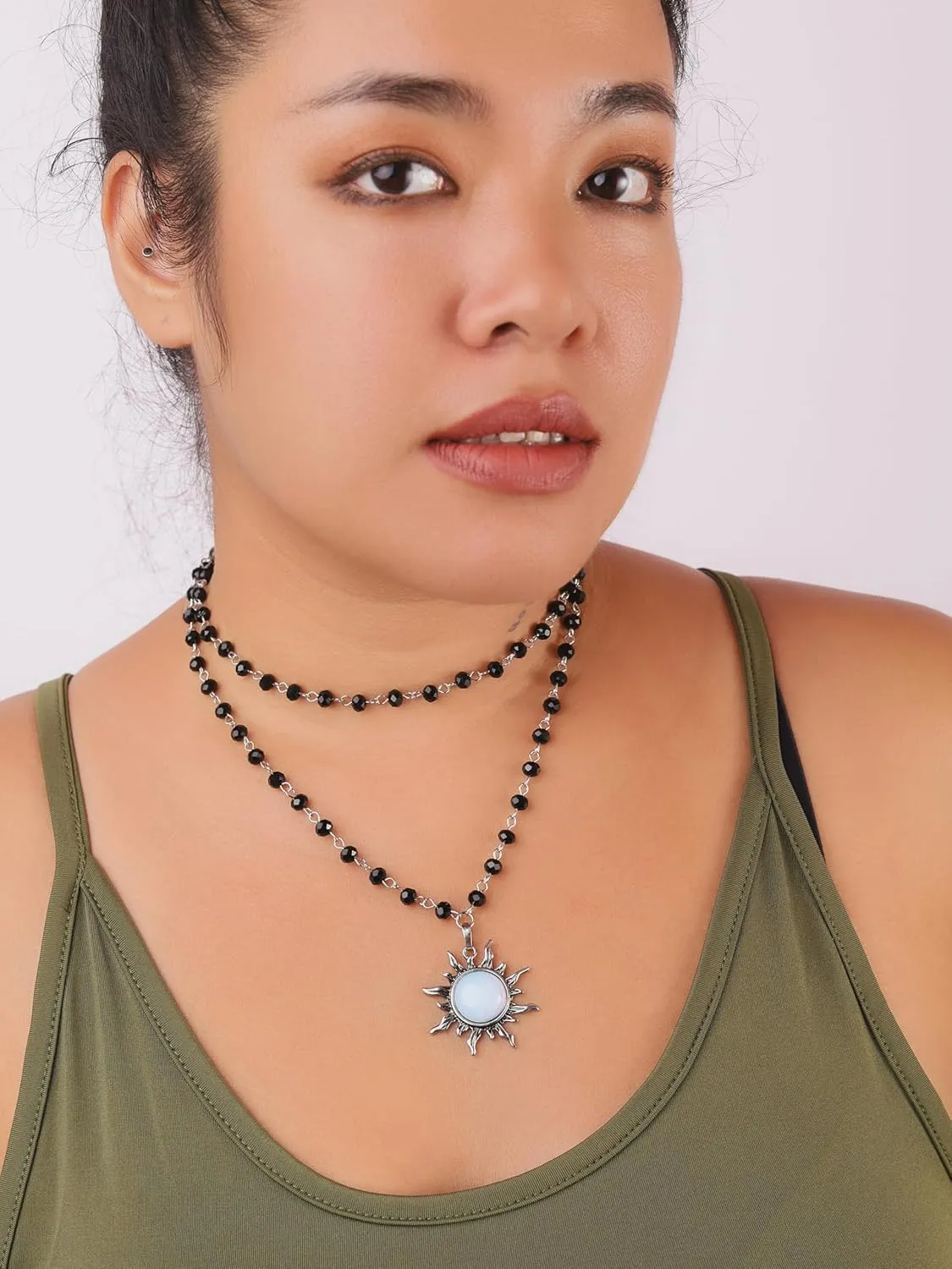 Sacina Gothic Emo Grunge Sun Choker, Black Bead Choker Necklace, Black Jewelry, Gothic Goth Necklace, Halloween Christmas Jewelry Gift for Women
