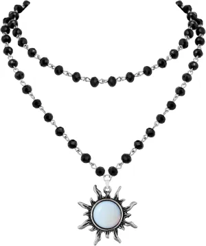 Sacina Gothic Emo Grunge Sun Choker, Black Bead Choker Necklace, Black Jewelry, Gothic Goth Necklace, Halloween Christmas Jewelry Gift for Women