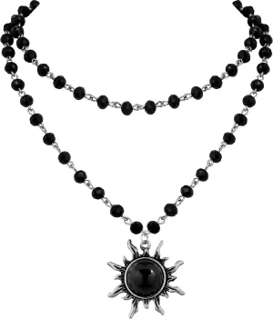 Sacina Gothic Emo Grunge Sun Choker, Black Bead Choker Necklace, Black Jewelry, Gothic Goth Necklace, Halloween Christmas Jewelry Gift for Women