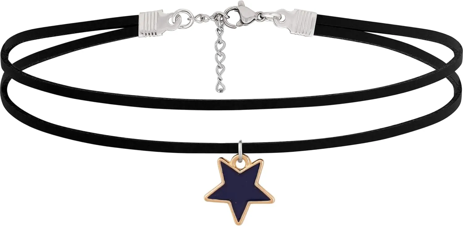 Sacina Hippie Boho Layered Star Choker Necklace, Black Choker Necklace for Women, Christmas Jewelry Gift for Women