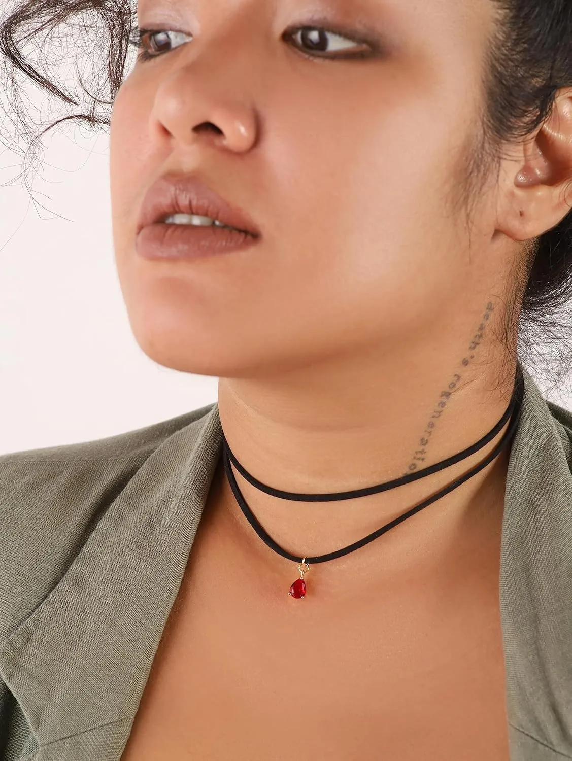 Sacina Layered Black Choker Necklace, Glass Teardrop Chocker, Black Necklace, Gothic Goth Boho Choker, Christmas Jewelry Gift For Women
