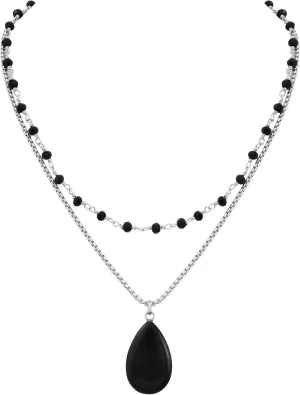 Sacina Layered Black Teardrop Choker Necklace, Beaded Black Necklace, Gothic Boho Christmas Jewelry Gift For Women