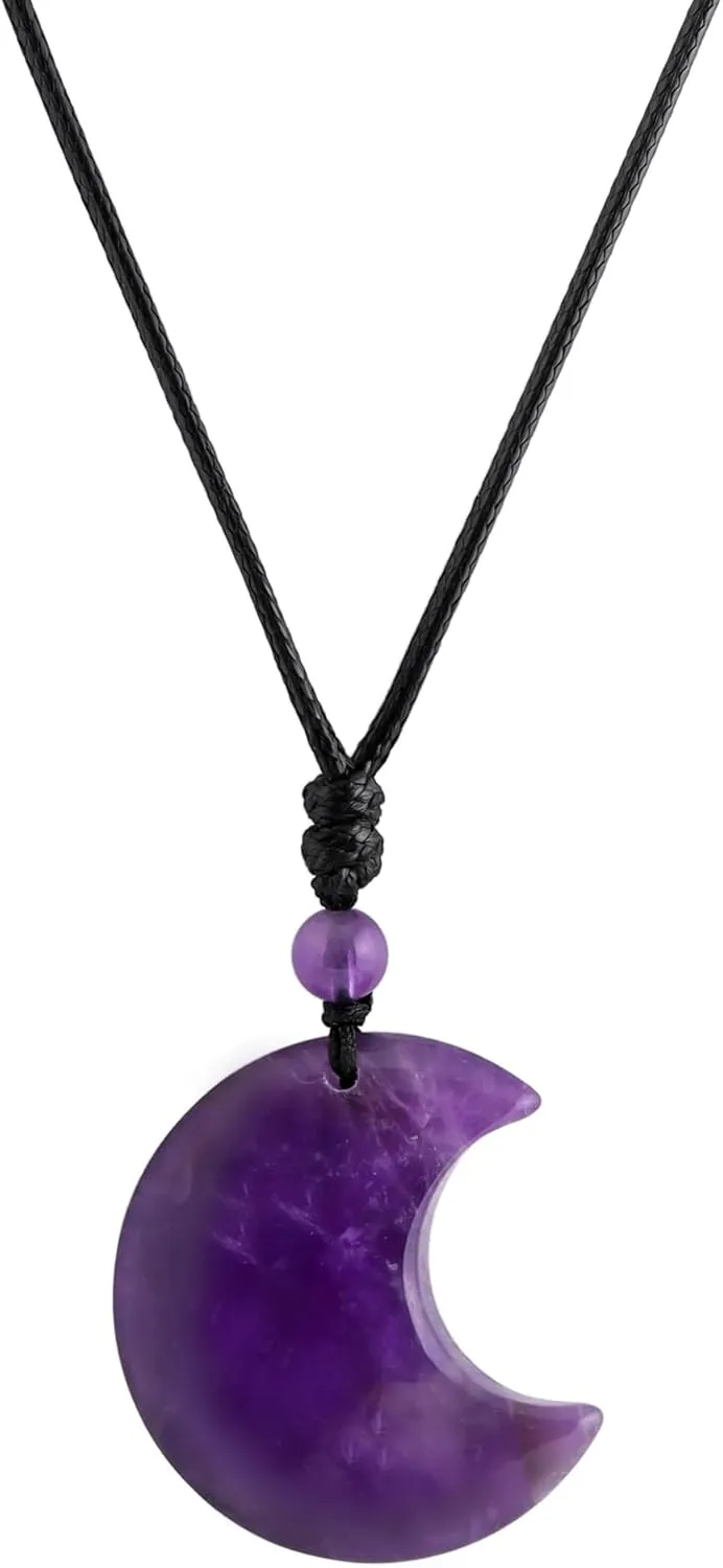 Sacina Summer Beach Crescent Moon Necklace, Boho Hippie Purple Crystal Necklace, Christmas Jewelry Gift for Women