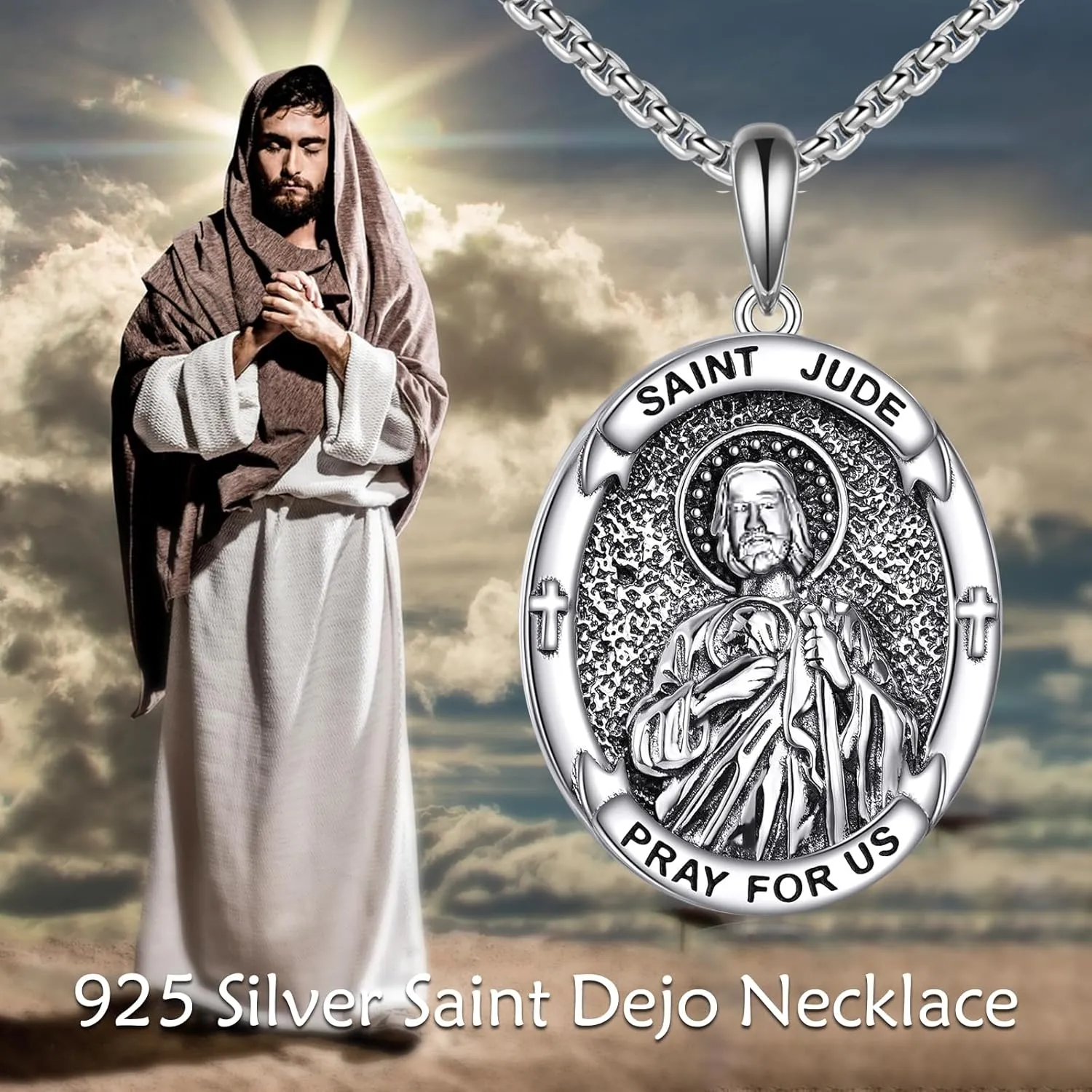Saint Jude/Michael/Muerte/Benedict/Mary/Dymphna Necklace for Men Sterling Silver Pendant Necklaces Prtotect Jewelry Gifts for Men Women