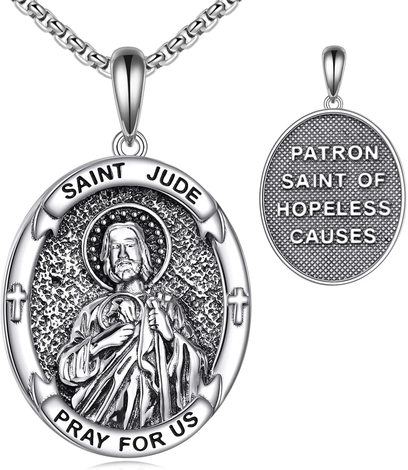 Saint Jude/Michael/Muerte/Benedict/Mary/Dymphna Necklace for Men Sterling Silver Pendant Necklaces Prtotect Jewelry Gifts for Men Women