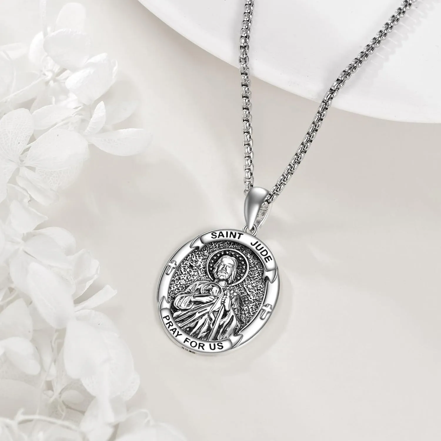 Saint Jude/Michael/Muerte/Benedict/Mary/Dymphna Necklace for Men Sterling Silver Pendant Necklaces Prtotect Jewelry Gifts for Men Women