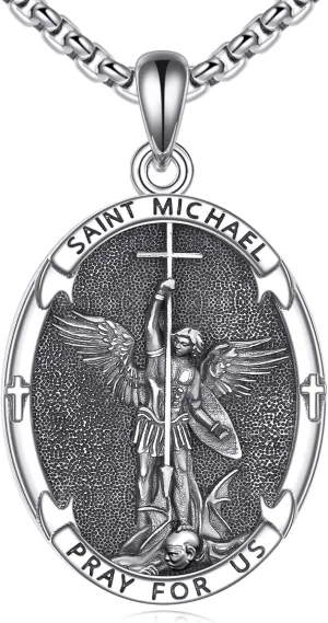 Saint Jude/Michael/Muerte/Benedict/Mary/Dymphna Necklace for Men Sterling Silver Pendant Necklaces Prtotect Jewelry Gifts for Men Women