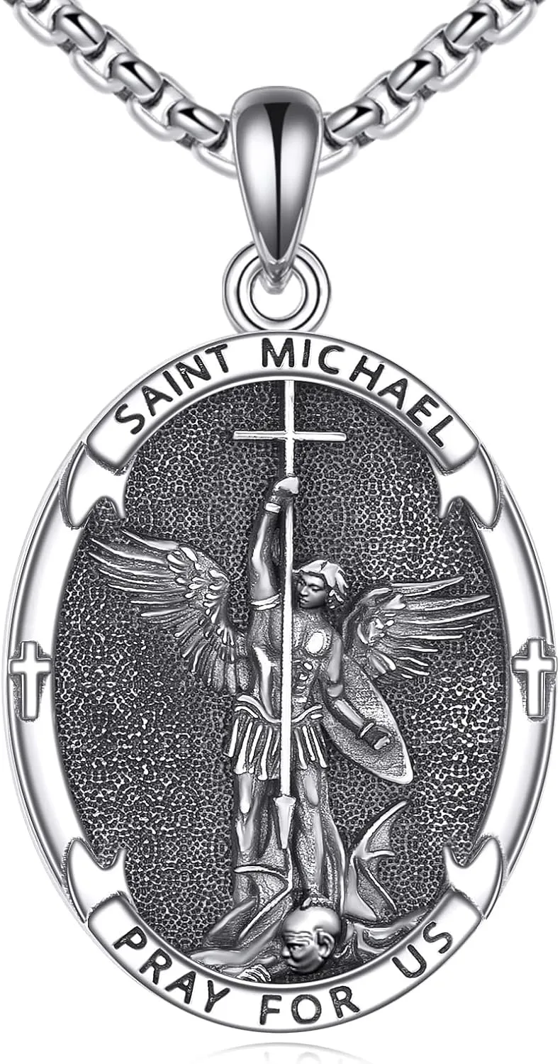 Saint Jude/Michael/Muerte/Benedict/Mary/Dymphna Necklace for Men Sterling Silver Pendant Necklaces Prtotect Jewelry Gifts for Men Women