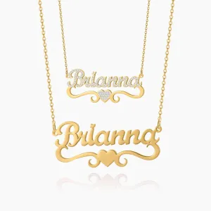SANNYRA Custom Name Necklace, Love Heart Nameplate Necklaces Cubic Zirconia Jewelry Personalized Gifts for Women Mom Mama Birthday Anniversary