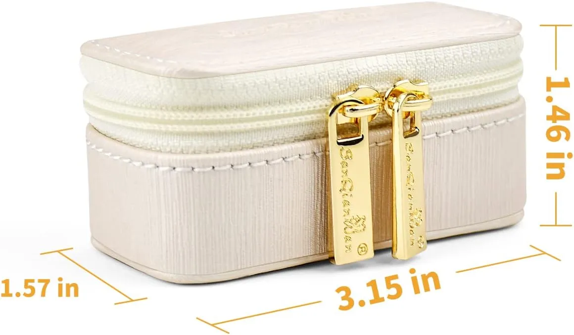 SANQIANWAN Luxury Mini Travel Ring Box for Women,Portable Leather jewelry Case Organizer for Rings Earrings Necklaces,Gift for Wife Girls Friends Family (Pearl White)