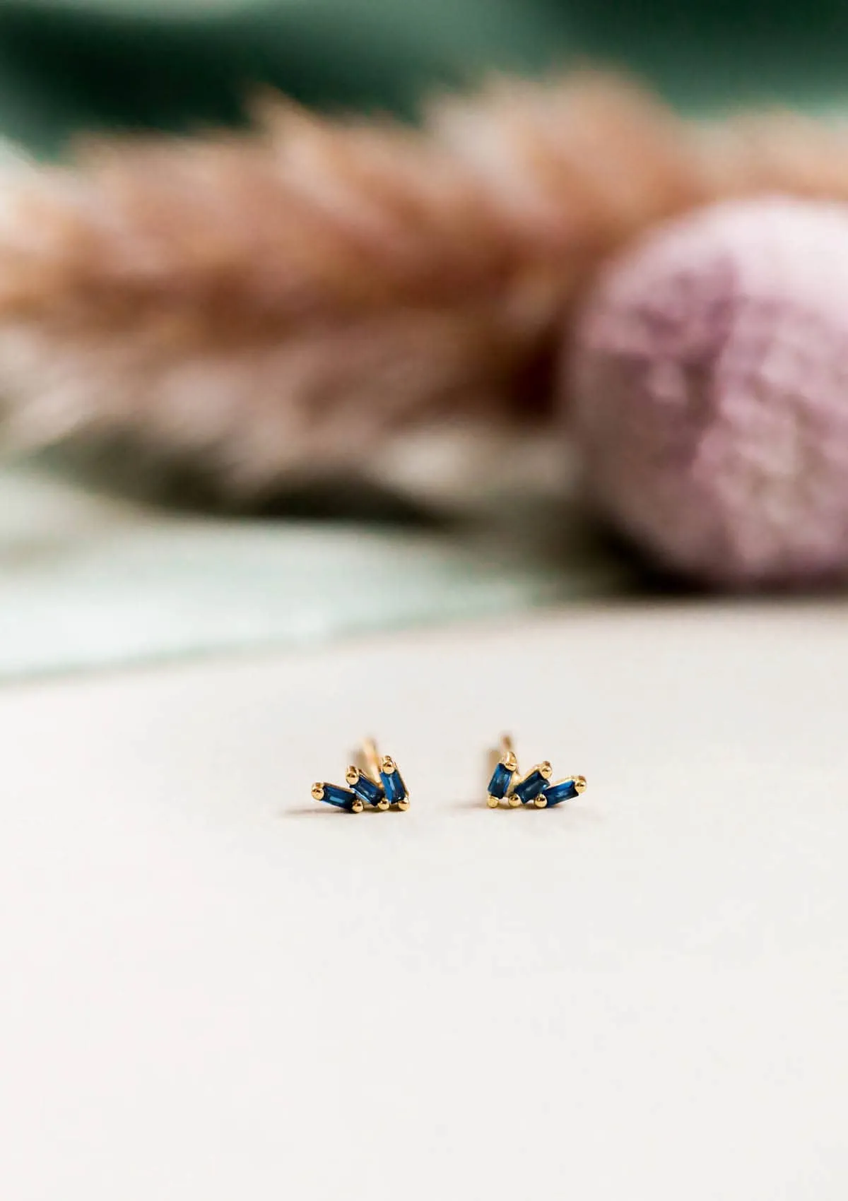 Sapphire CZ Offset Trio Stack Post Earrings