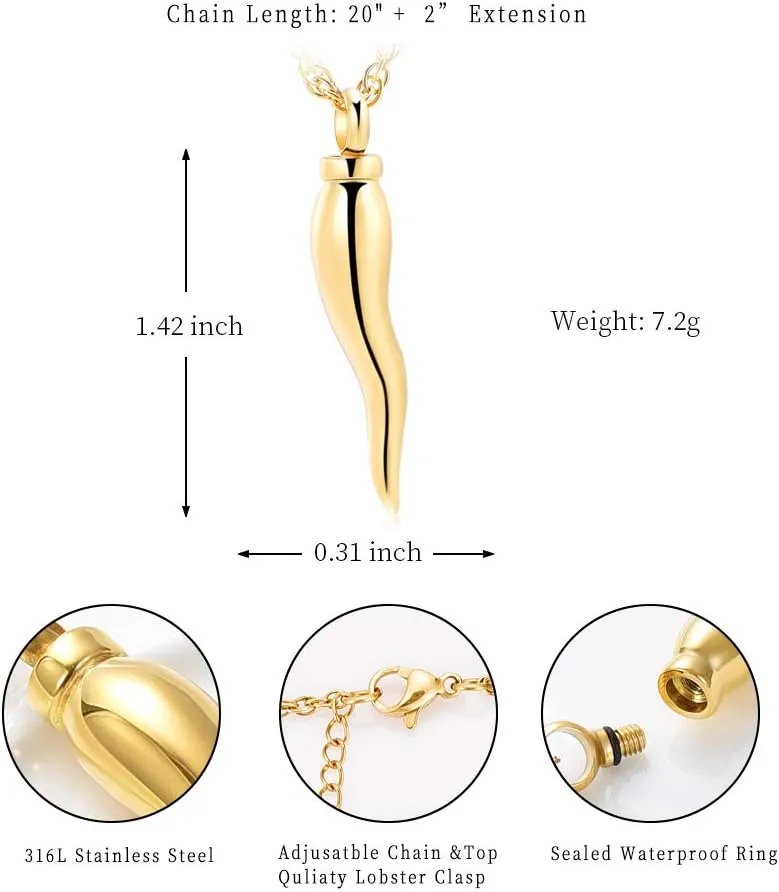 shajwo Cremation Jewelry Urn Necklaces for Ashes Italian Horn Urn Pendant Memorial Keepsake Jewelry for Human Men Women