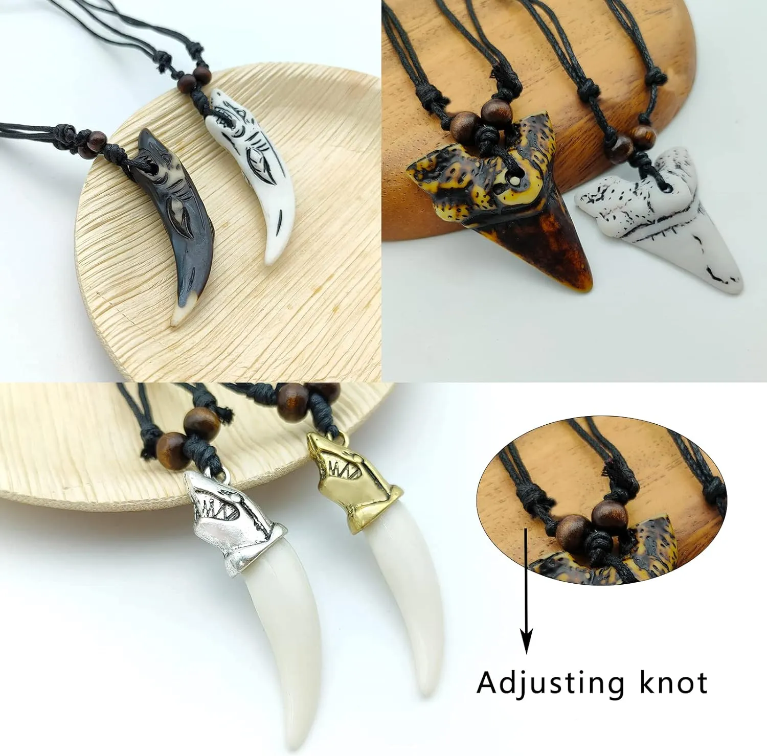 Shark Tooth Necklace Summer Shark Teeth Necklace for Men Beach Surfer Necklace Leather Shark Tooth Pendant Necklaces for Women