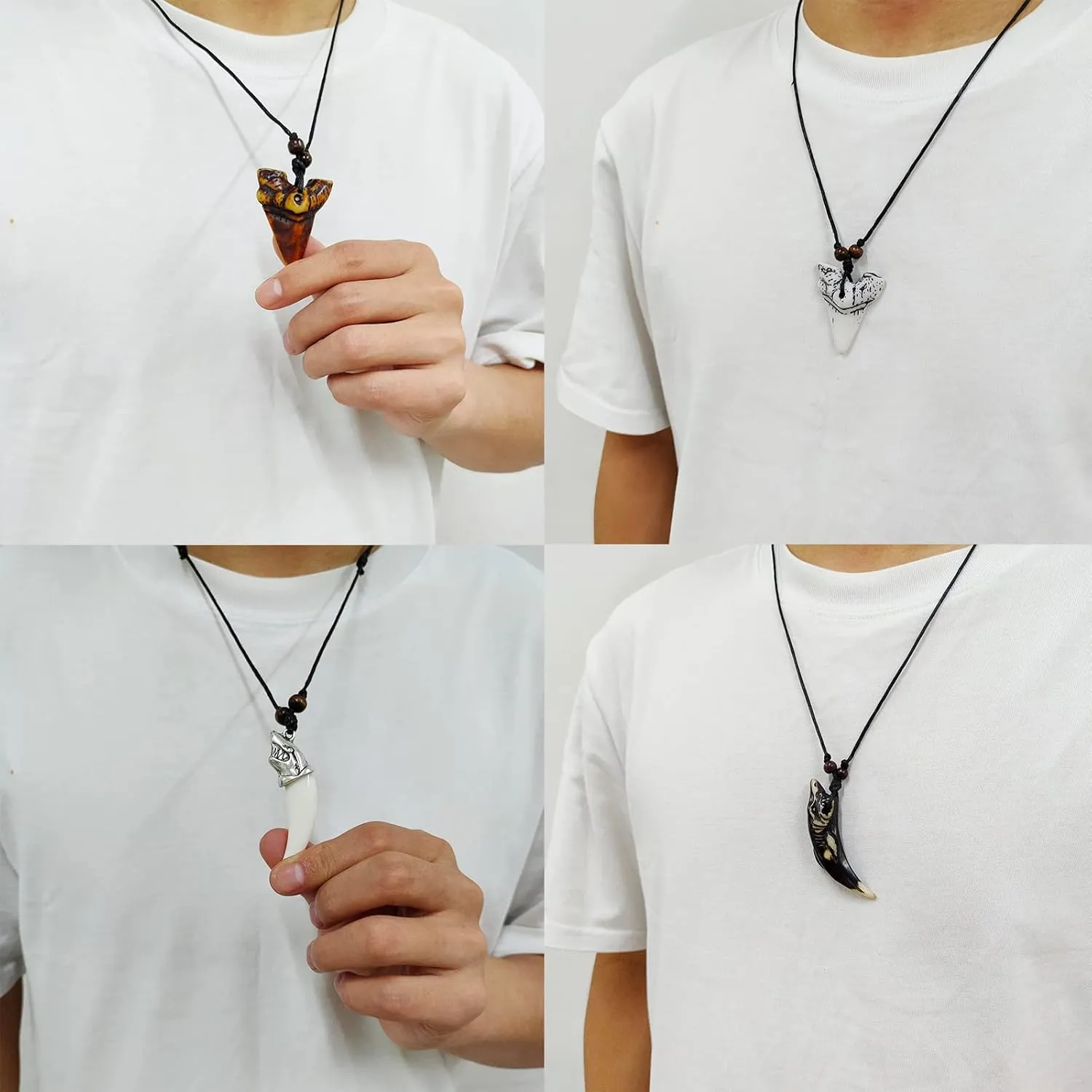 Shark Tooth Necklace Summer Shark Teeth Necklace for Men Beach Surfer Necklace Leather Shark Tooth Pendant Necklaces for Women
