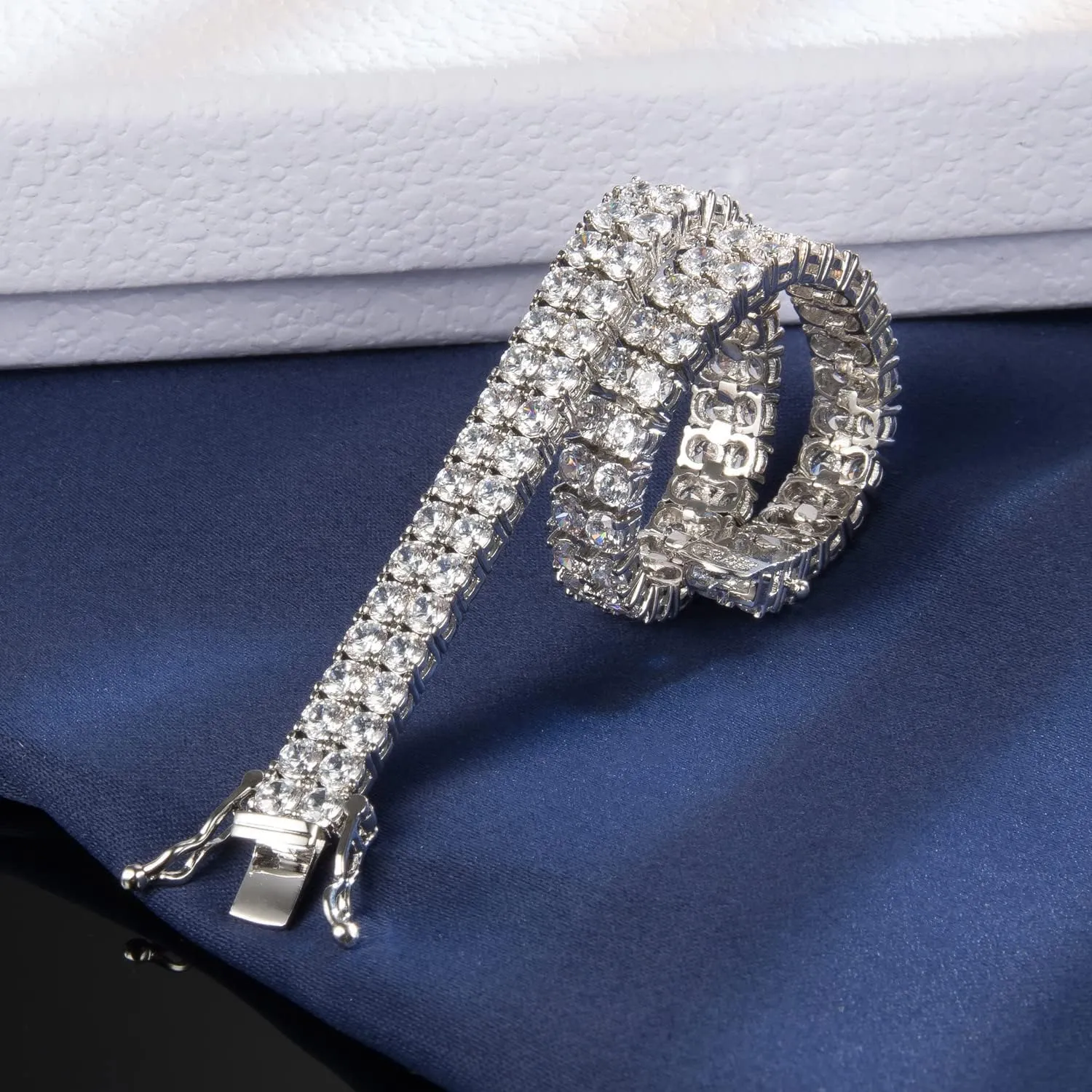 SHKA 2 Rows Tennis Bracelet 18K Womens Bracelet CZ Bracelets with Sparking Cubic Zirconia