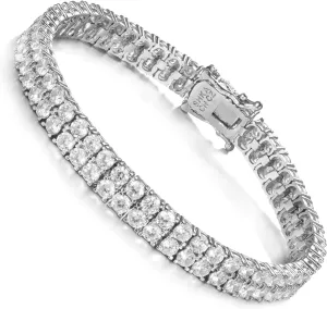 SHKA 2 Rows Tennis Bracelet 18K Womens Bracelet CZ Bracelets with Sparking Cubic Zirconia