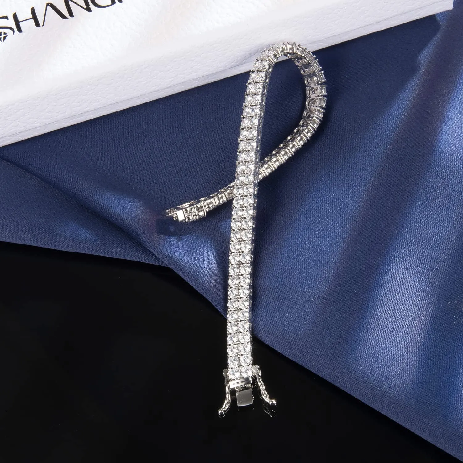 SHKA 2 Rows Tennis Bracelet 18K Womens Bracelet CZ Bracelets with Sparking Cubic Zirconia