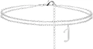 Silver Anklet Bracelets for Women Stainless Steel Initial Anklet for Teen Girls (J)