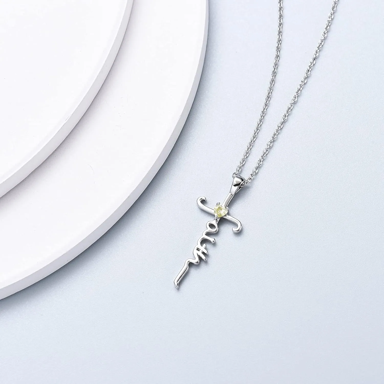 Silver Cross Necklace for Women, Sterling Silver Chain Birthstone Faith Cross Pendant Necklaces Christmas Christian Religious Birthday Gifts for Her, with Gifts Box