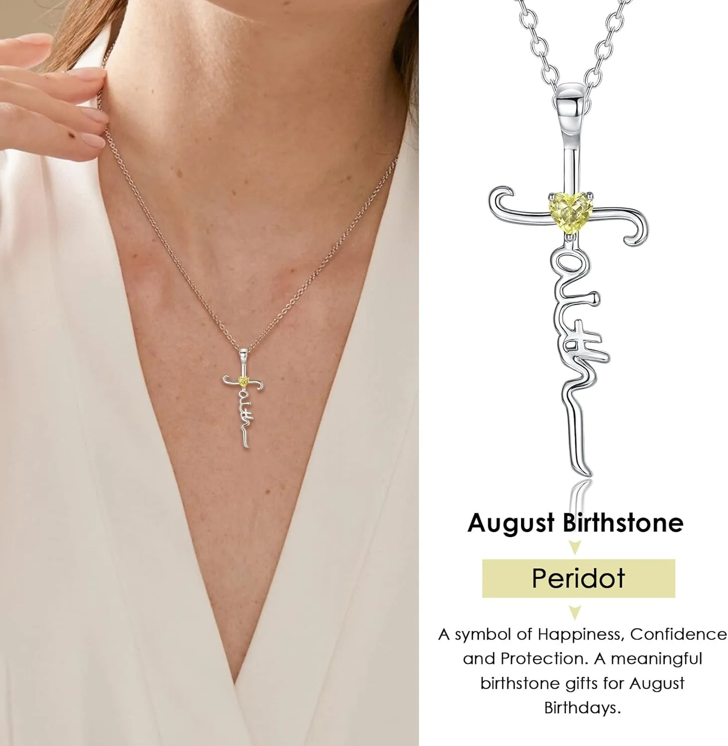 Silver Cross Necklace for Women, Sterling Silver Chain Birthstone Faith Cross Pendant Necklaces Christmas Christian Religious Birthday Gifts for Her, with Gifts Box