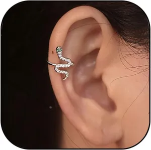Silver Snake Ear Cuff Earrings for Women Crystal Snake Huggie Ear Cuff Earrings Minimalist No Piercing Clip On Cartilage Gothic Punk Snake Earrings Animal Earrings for Women